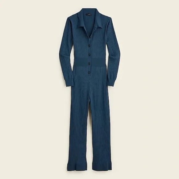 J.Crew Blue Ribbed Cropped Jumpsuit - Picture 7 of 7